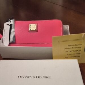 Dooney & Bourke Hot Pink Zip Wallet with Gold Plaque